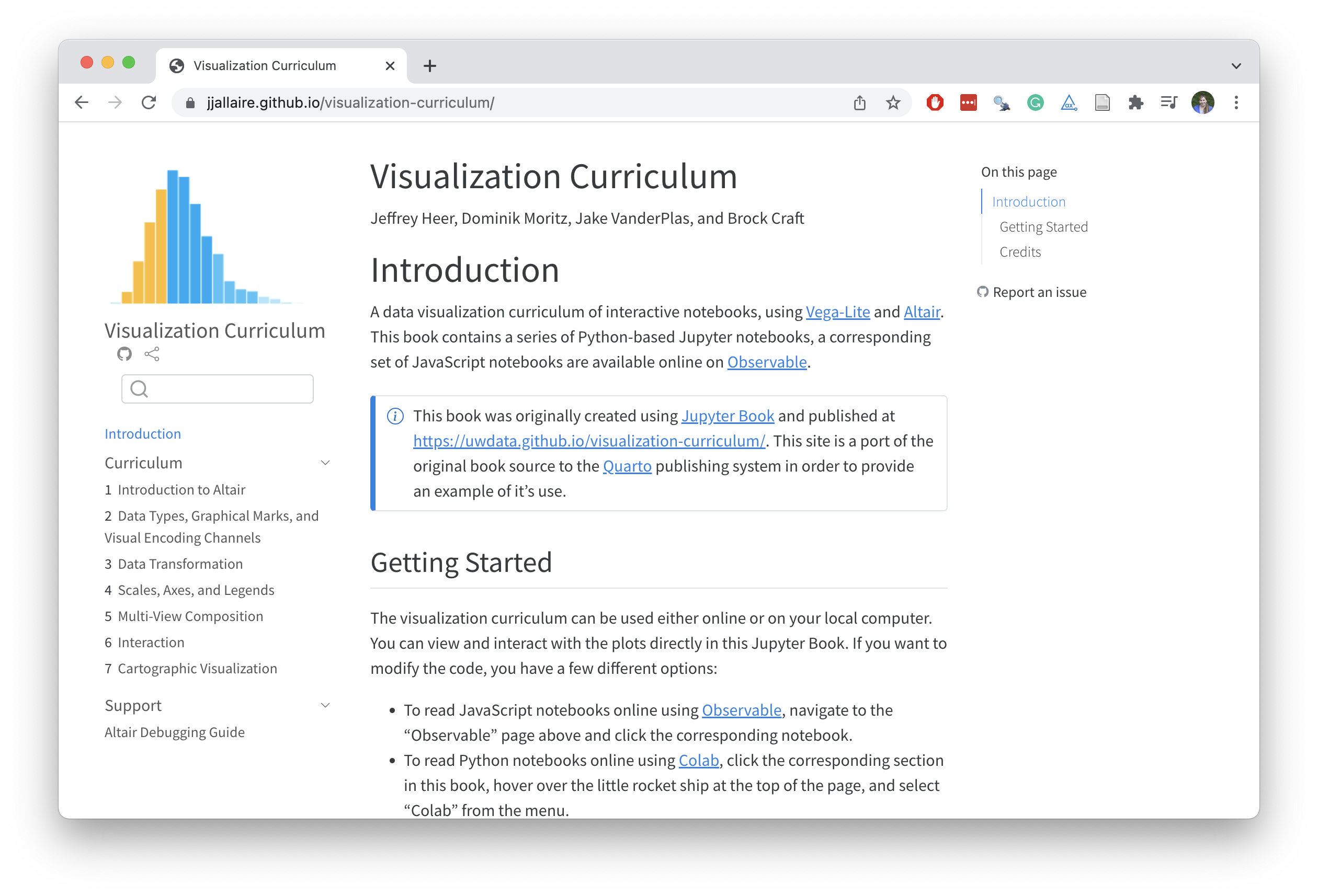 Screenshot of Visualization Curriculum at https://jjallaire.github.io/visualization-curriculum/.