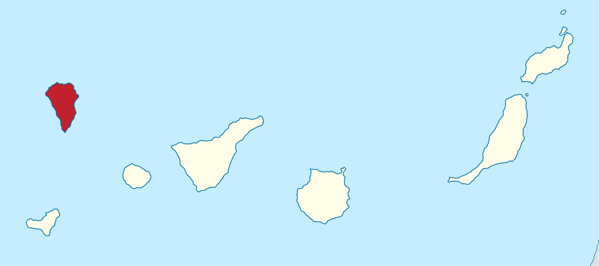 Map of La Palma where La Palma is marked in red.