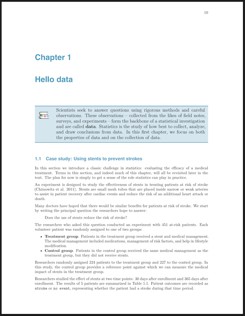 Screenshot of introduction to Chapter 1 of Introduction to Modern Statistics in PDF.