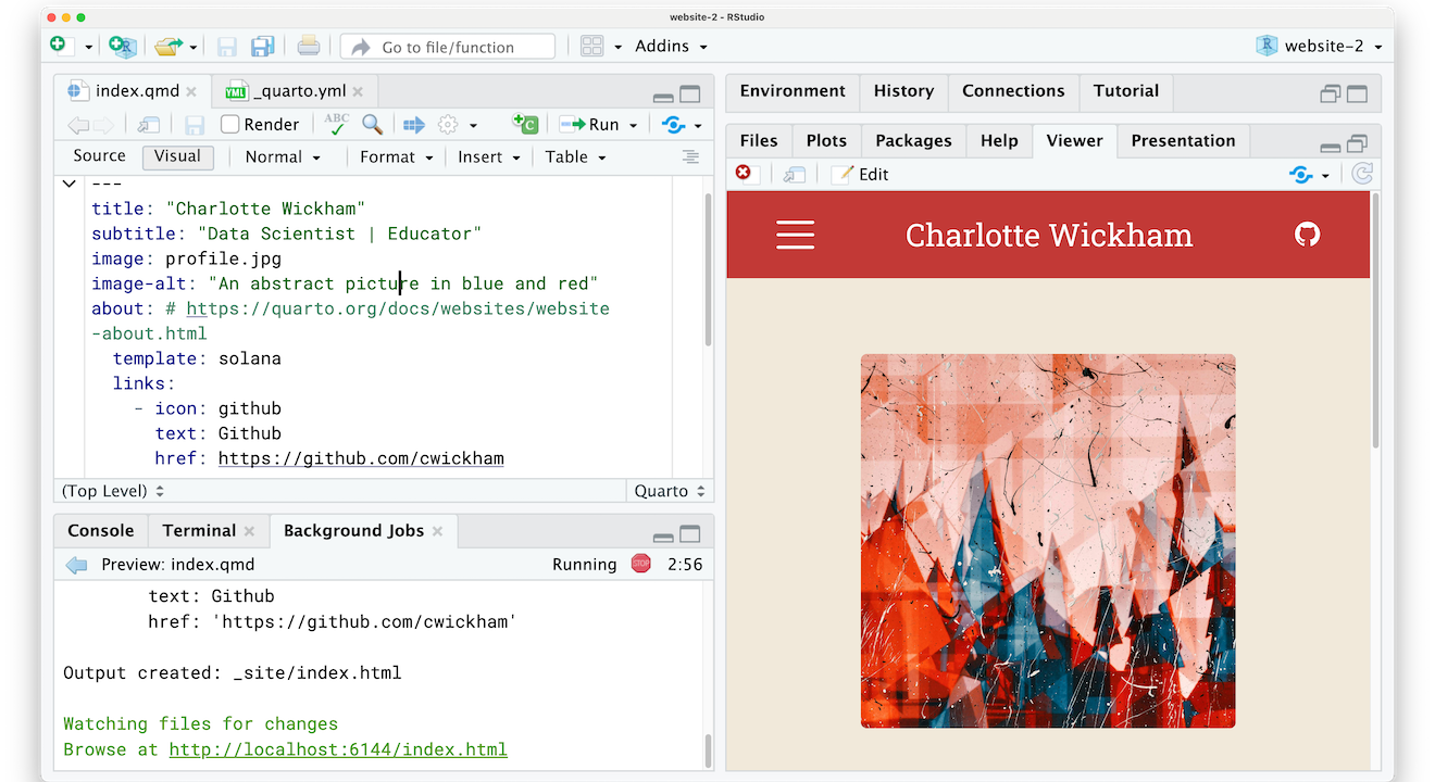 Screenshot of website Charlotte created during this talk.