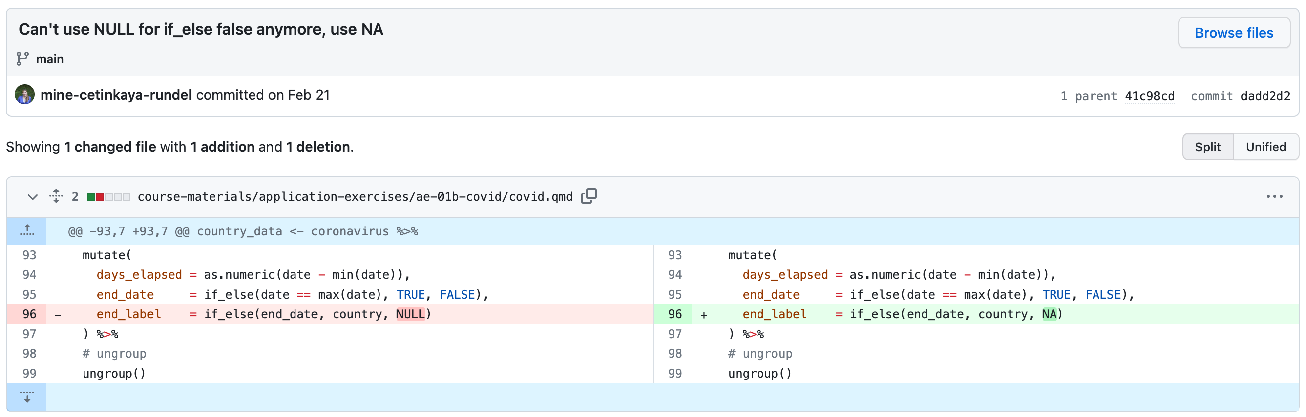 Commit for fixing error due to using NULL instead of NA in if_else()